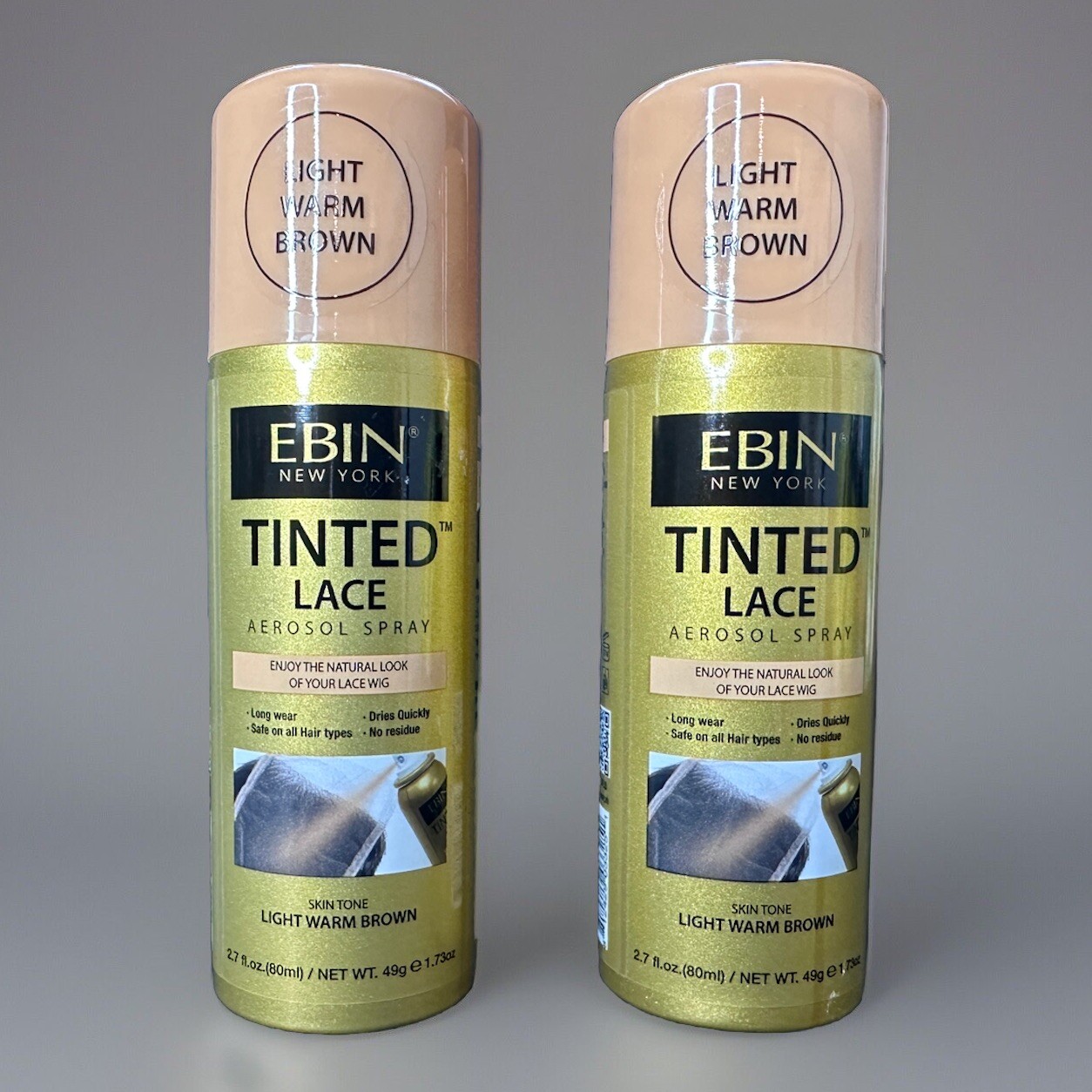 EBIN Tinted Lace Aerosol Spray Light Warm Brown 2.7 fl oz **LOT OF 2**