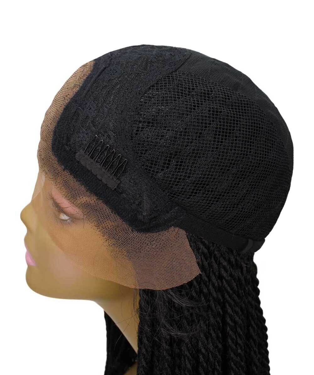 LUXLUXE Nikkita Straight 25″ Long 4X4 Hand-Tied Lace Braided Wig,BLT-0123,Black