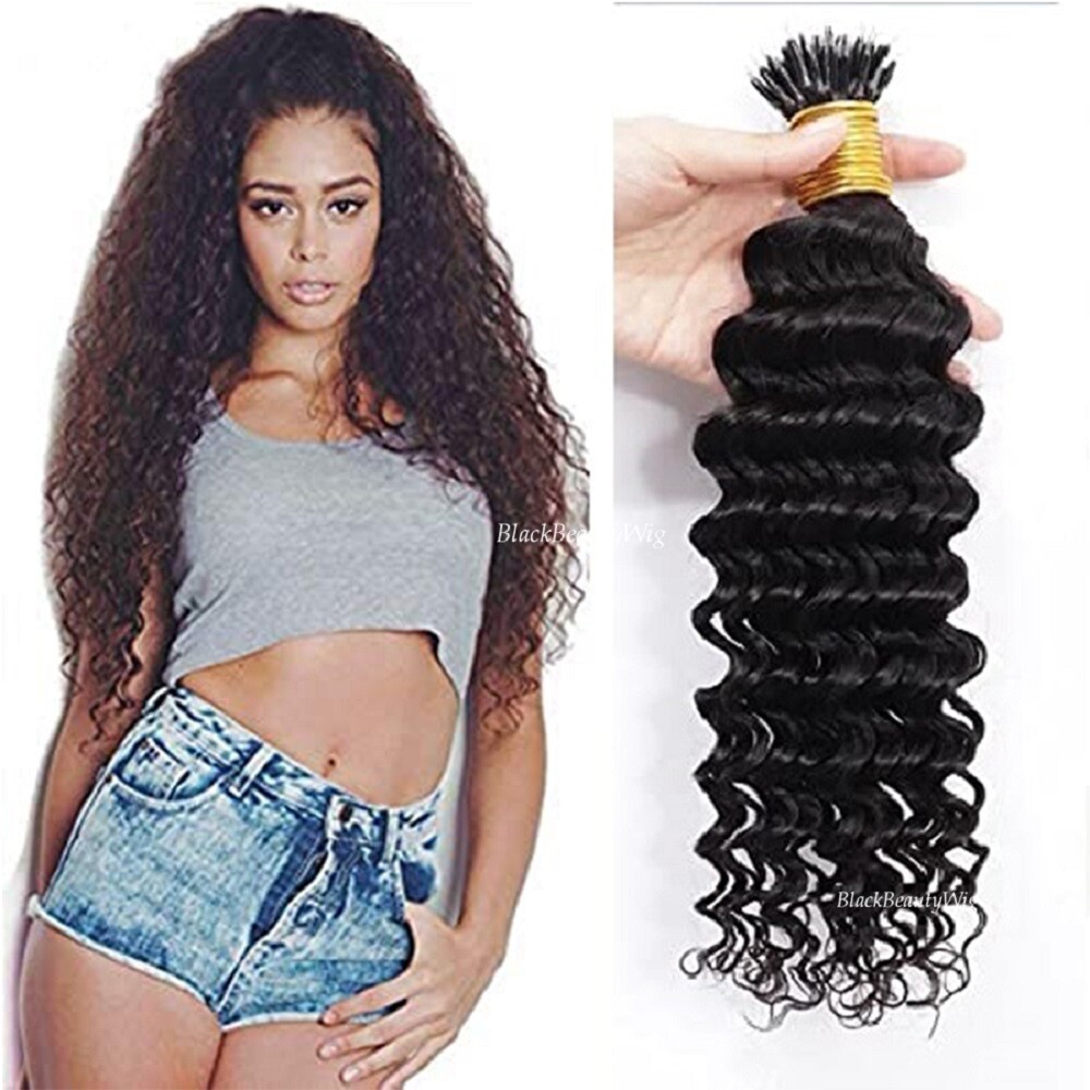 Nano Beads Ring Human Hair Extension Deep Curly Micro Link Brazilian Hair 100pcs