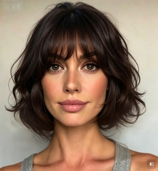 Short Bob Ombre Dark Brown Wigs with Bangs 100% Human Hair Wigs None Lace