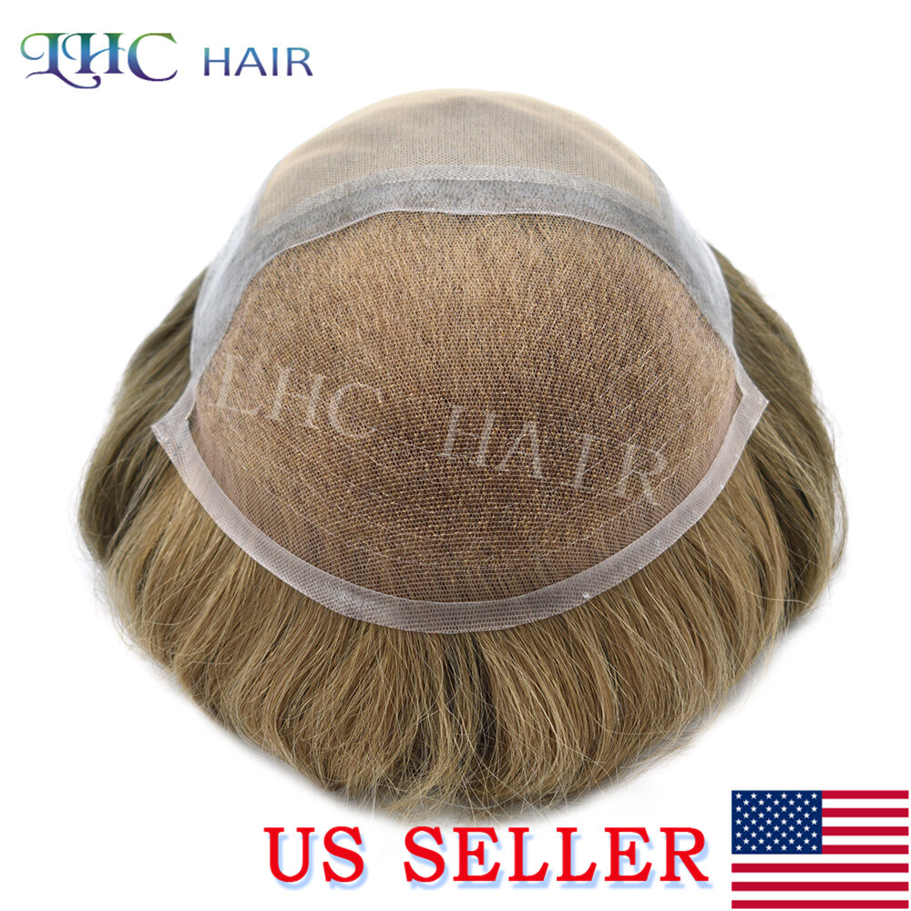 Swiss Lace Front Mens Toupee Human Hair Replacement System Lace&PU Hairpiece Wig