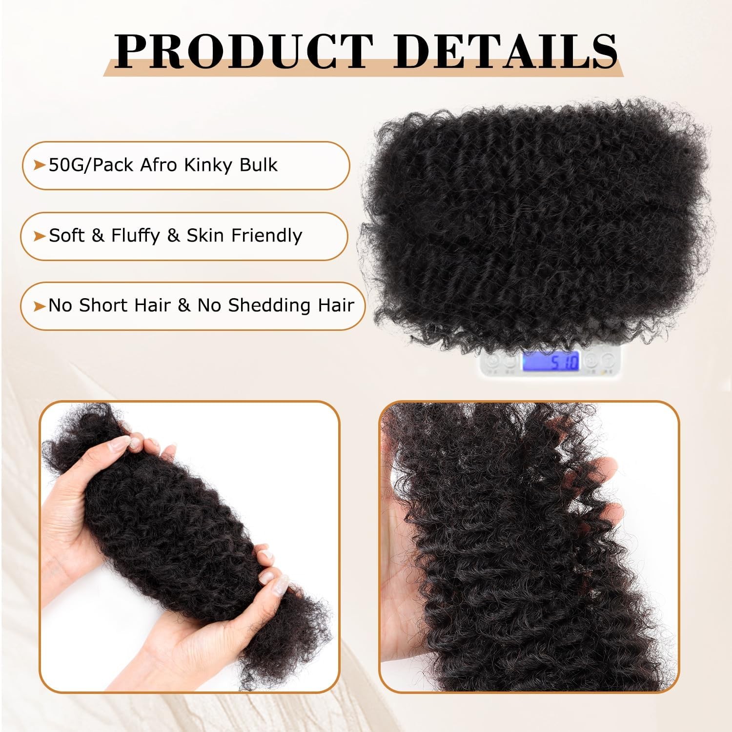 Obeani Afro Kinkys Bulk Human Hair For Braiding 30G/Pc Brazilian Remy Human