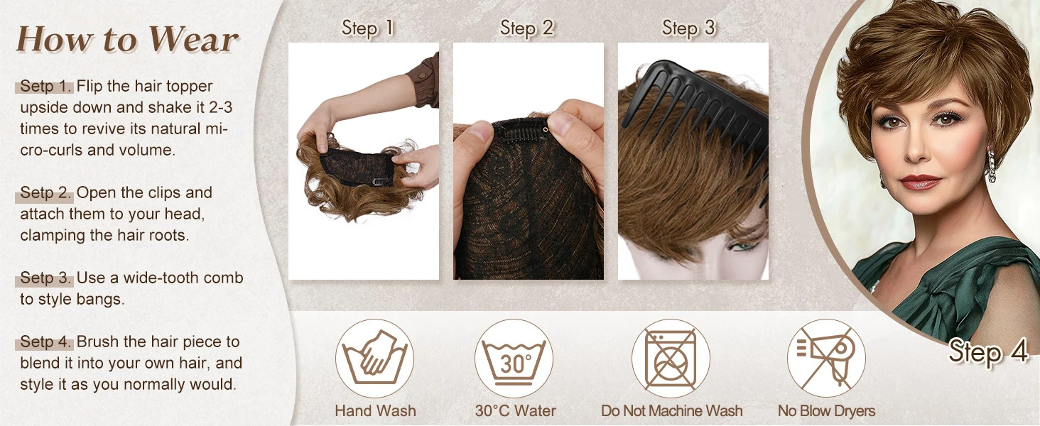 6 Inch Natural Curly Short Pixie Synthetic Hair Topper for Thinning Hair Pieces