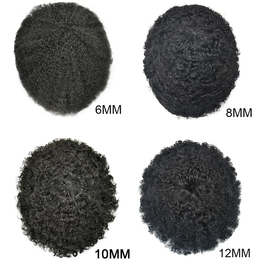 Afro Curl Mens Toupee Lace Front Poly Hairpiece African American Human Hair Unit
