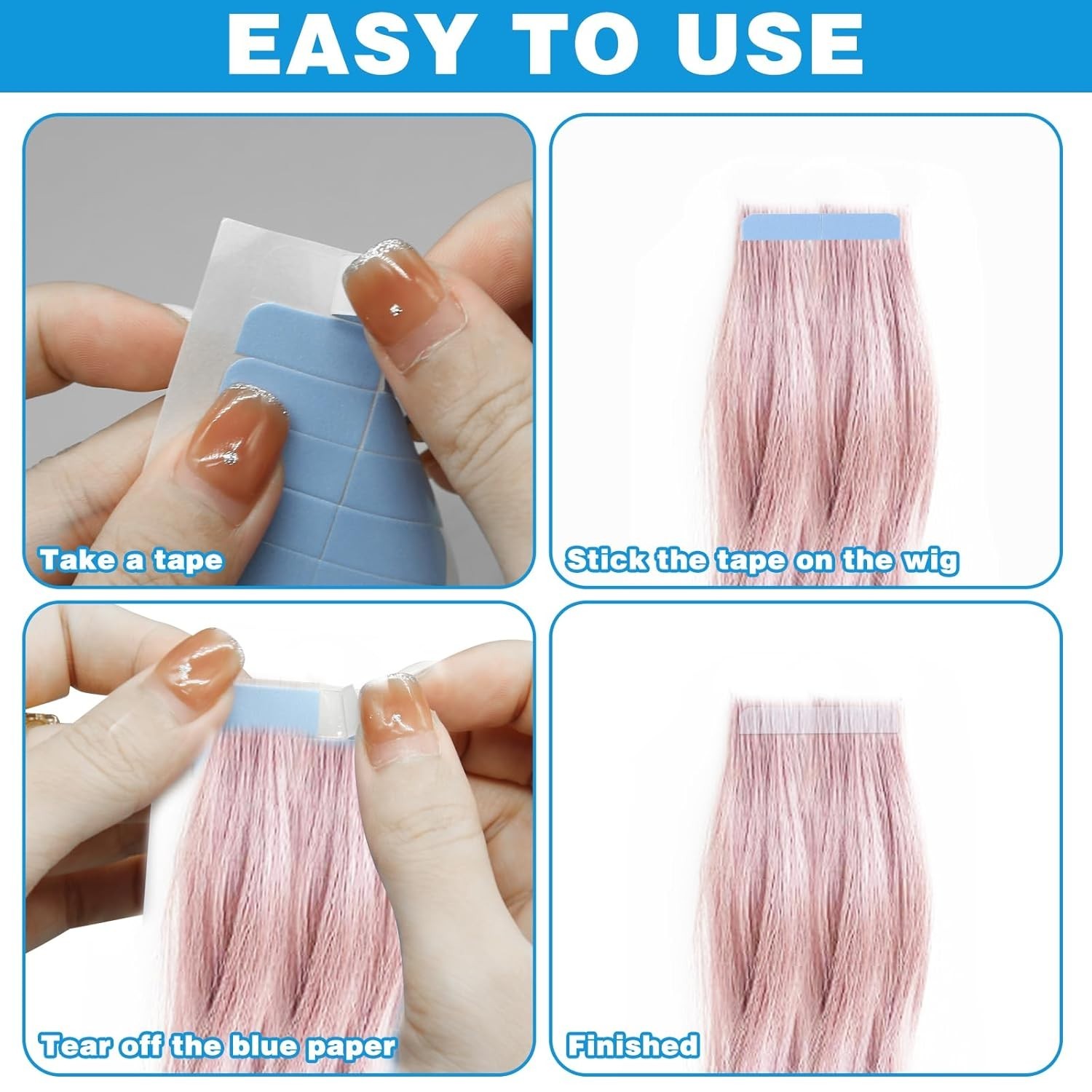 Adhesive Hair Extension Tape – 120pcs Waterproof and Easy to Remove Blue Strips