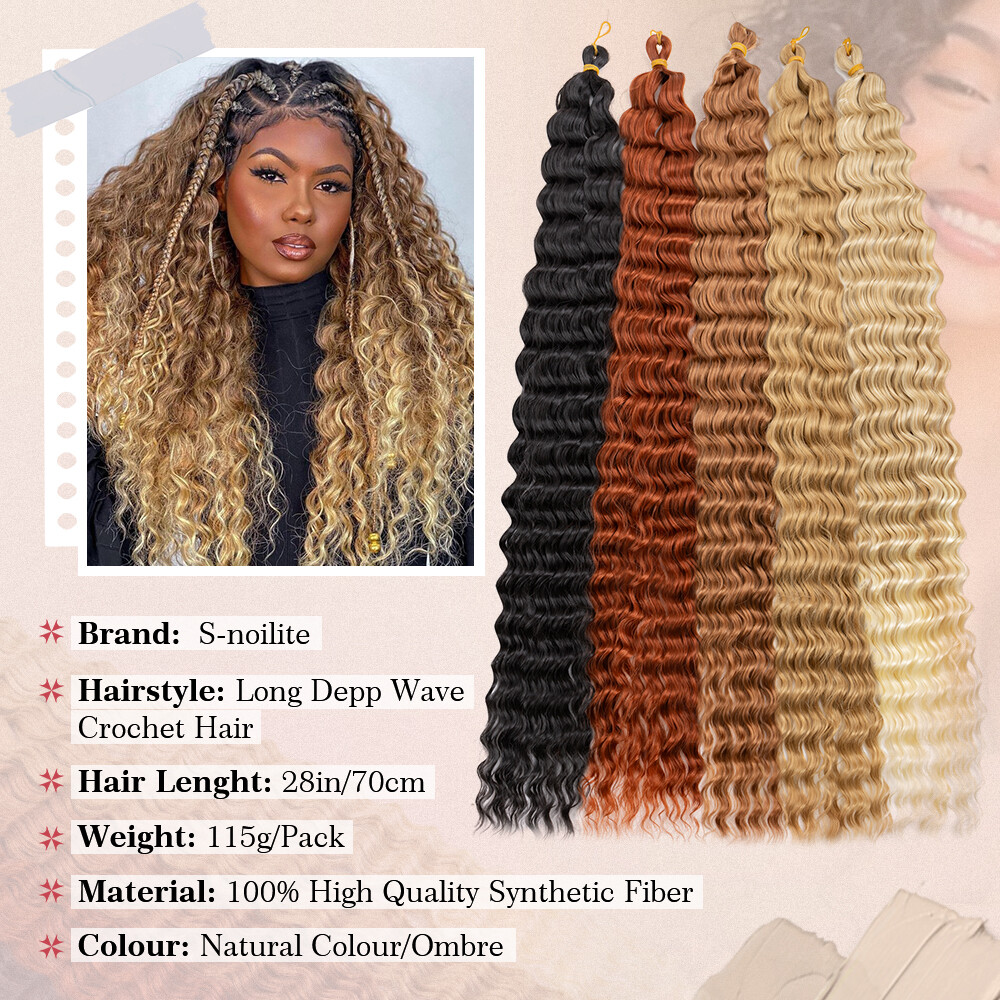 28″ Long Thick Water Wave Hair Extensions Crochet Braids Deep Curly Ocean Weave