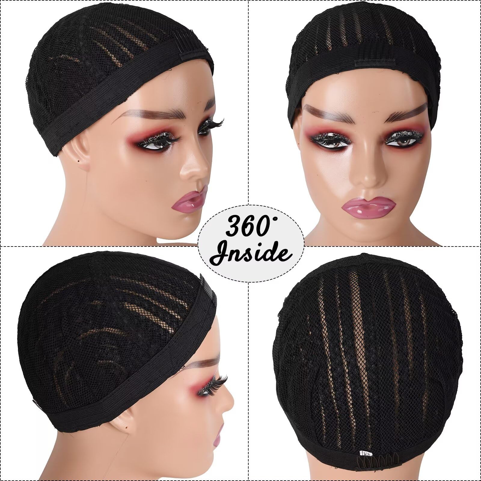Royota Braided Wig Cap For Crochet Hair Braids Breathable Medium, Black