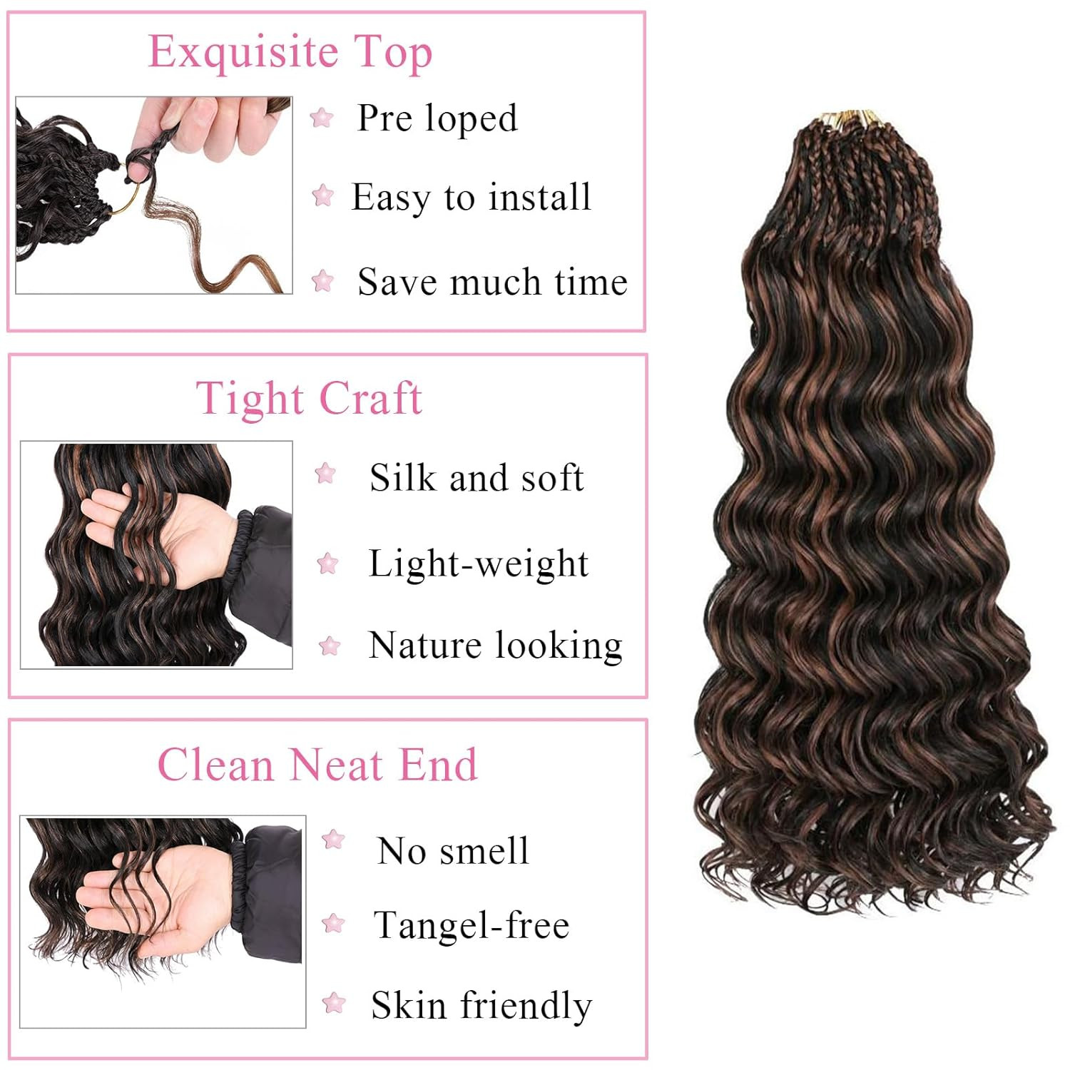 8 Packs Pre Looped Ocean Wave Crochet Hair 18 Inch Synthetic Braids Black Mix…