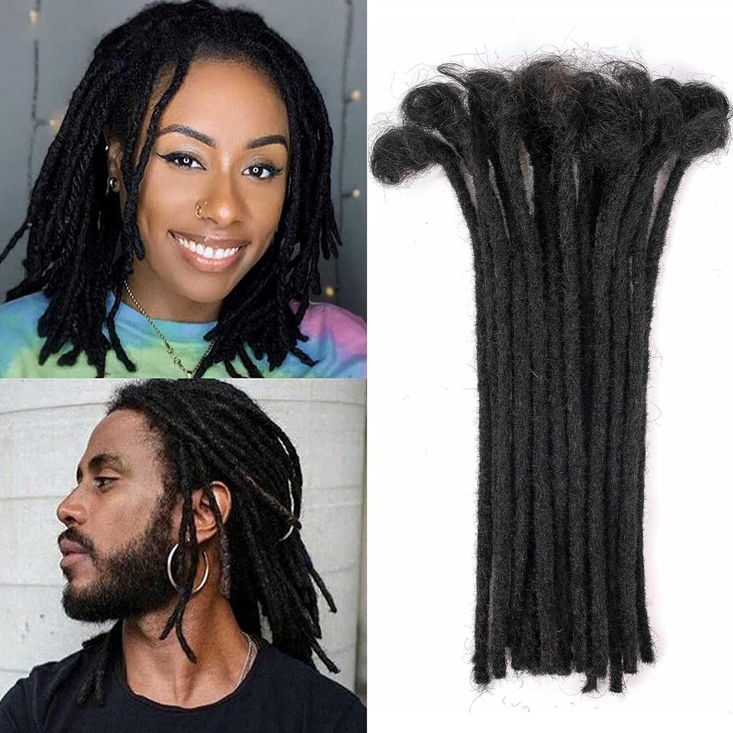 Loc Extensions Human Hair Dreadlock Extensions Human 8inch/30strands 0.6cm#1B