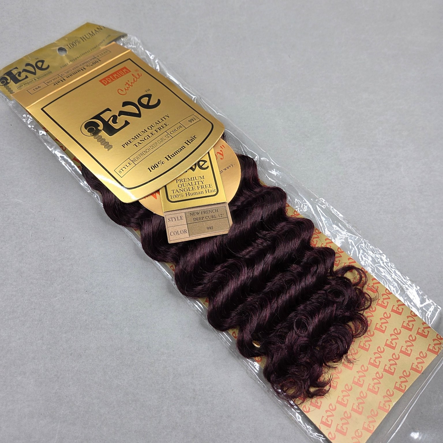 Eve French Refined Human Hair Extensions 12″ Deep Curl Color 99J Tangle Free