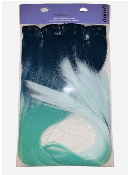 Claire’s 4 piece Faux Hair Extensions Clip-in Brand New Green Blue Purple