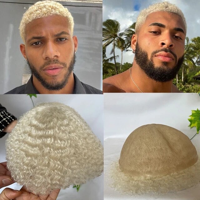 Hairpieces for Men 10×8 inch 100% Human Hair Toupee Men’s Hairpiece Afro Curly
