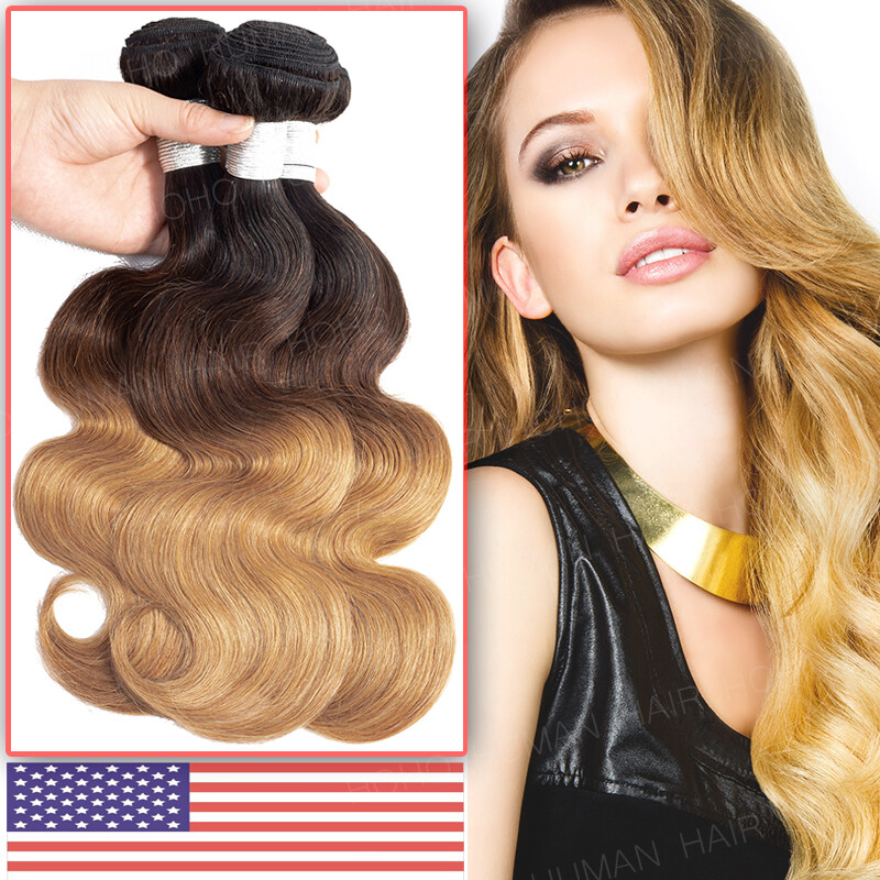 Peruvian Virgin Human Hair Straight Weave 3 Bundles/300g THICK Extensions Ombre