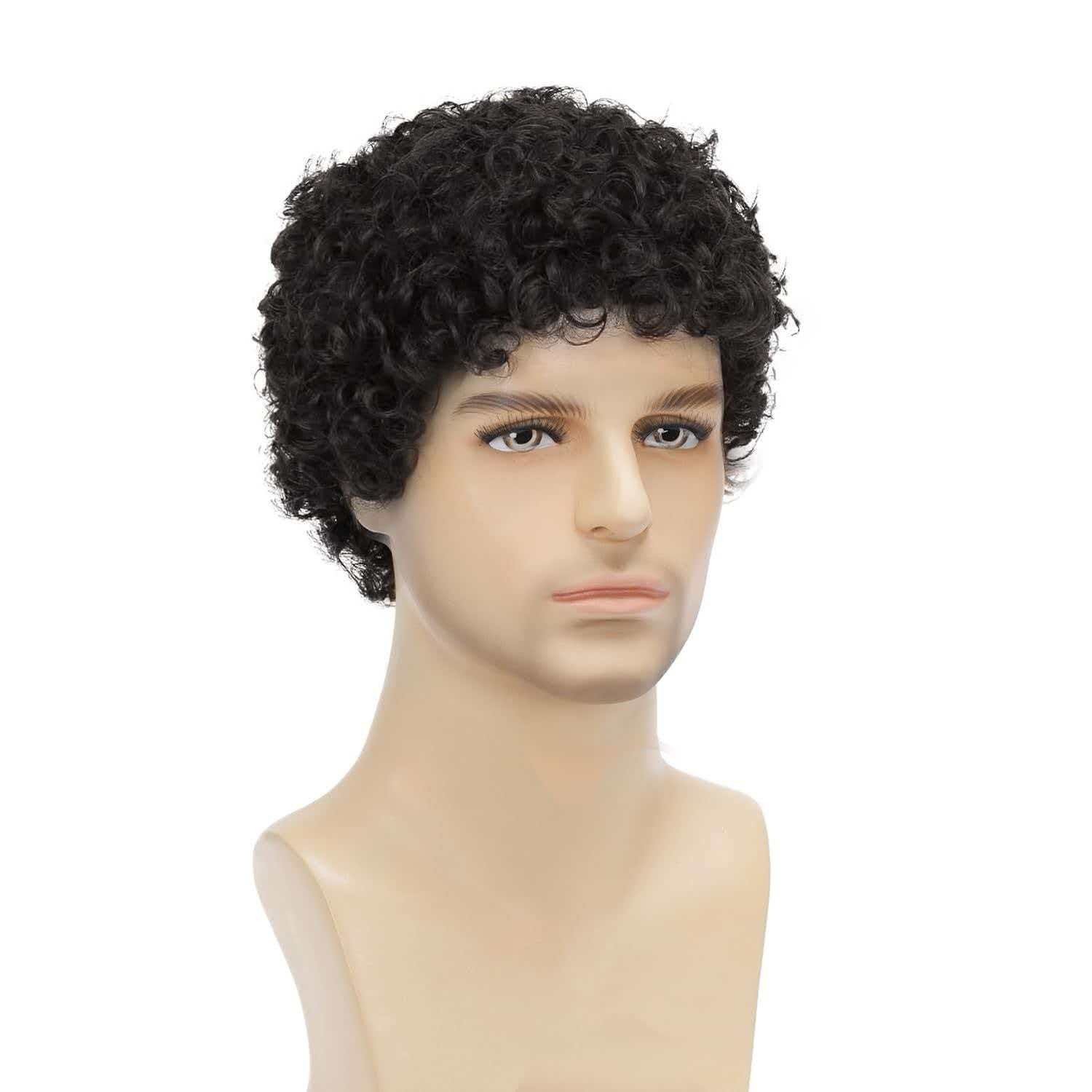Men’s 4in Short Black Curly Wig Full Cosplay Party Synthetic Heat Resistant