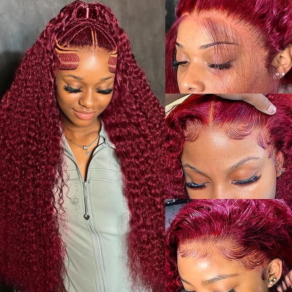 ALSZIQIHR Burgundy Water Wave 13×4 HD Lace Front Wigs Human Hair 26 Inch