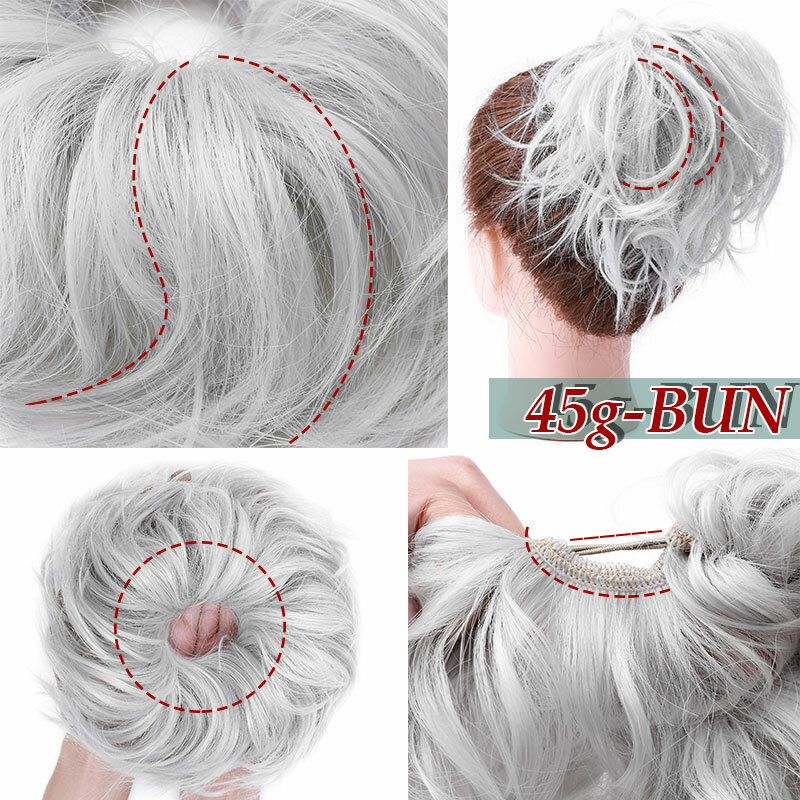 100% Real Messy Bun Curly Spiky Piece Scrunchie False Updo Cover Hair Extensions