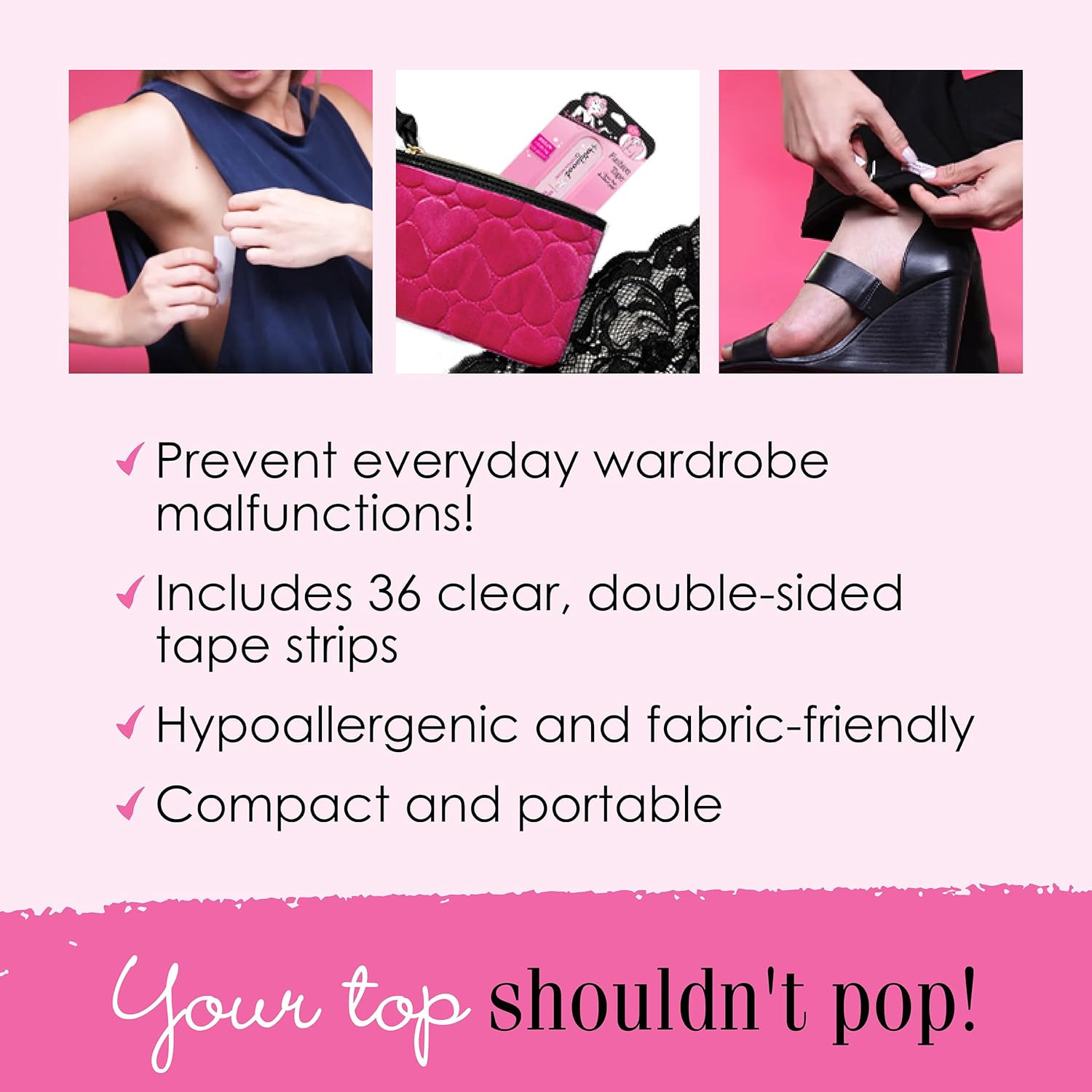Fashion Tape Strips, Double-Sided Tape for Clothes, Clear Adhesive Strips for Wa