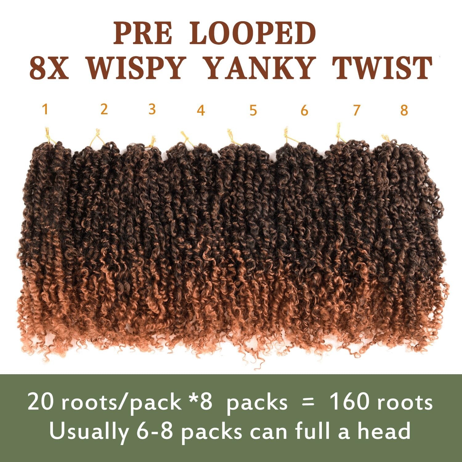 Yanky Twists Crochet Braids Hair Bohemian t30-8p 10 Inch (Pack of 8)