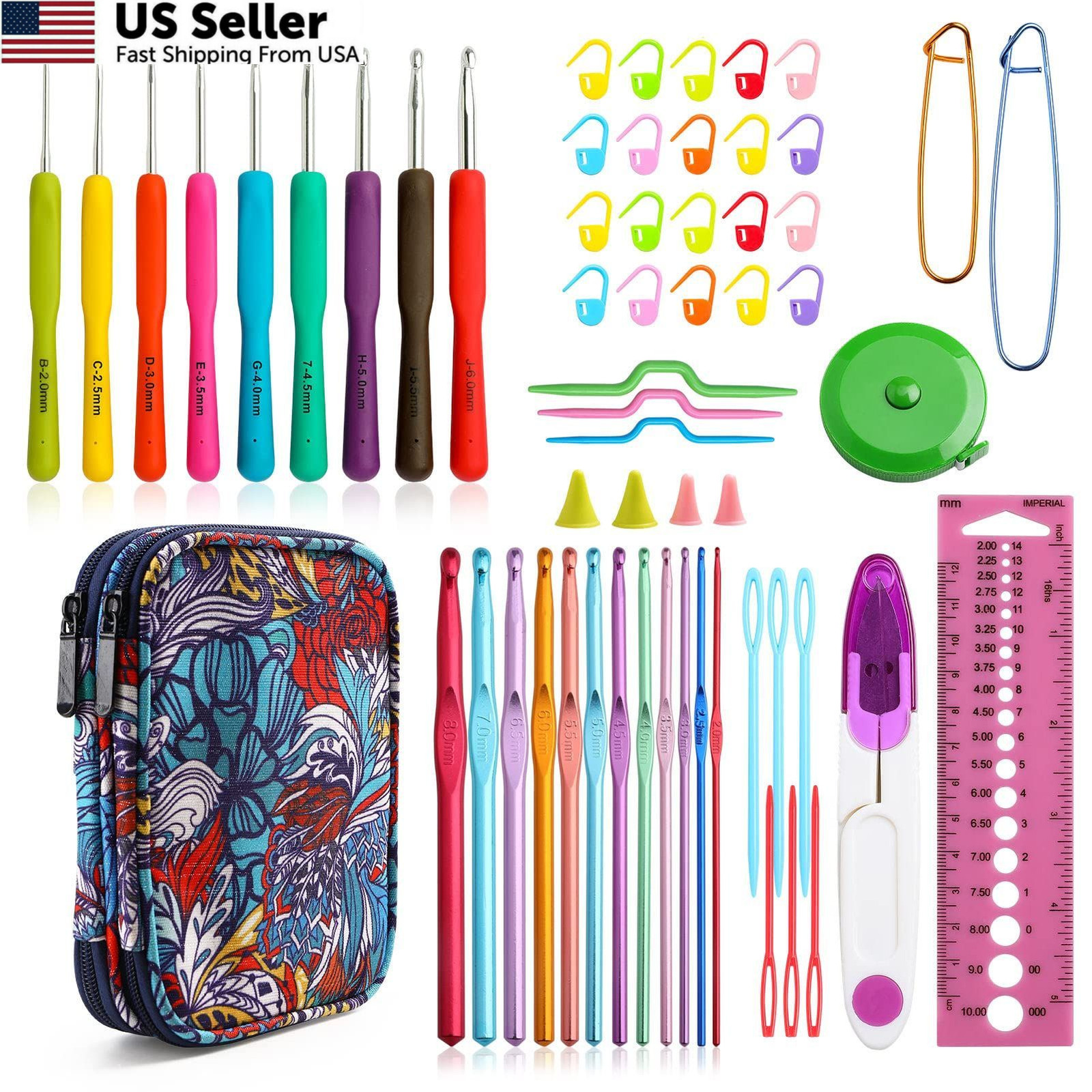 KOKNIT Crochet Hooks Set with Storage Case – 9 Soft 2Mm To 6Mm, Vector Flower