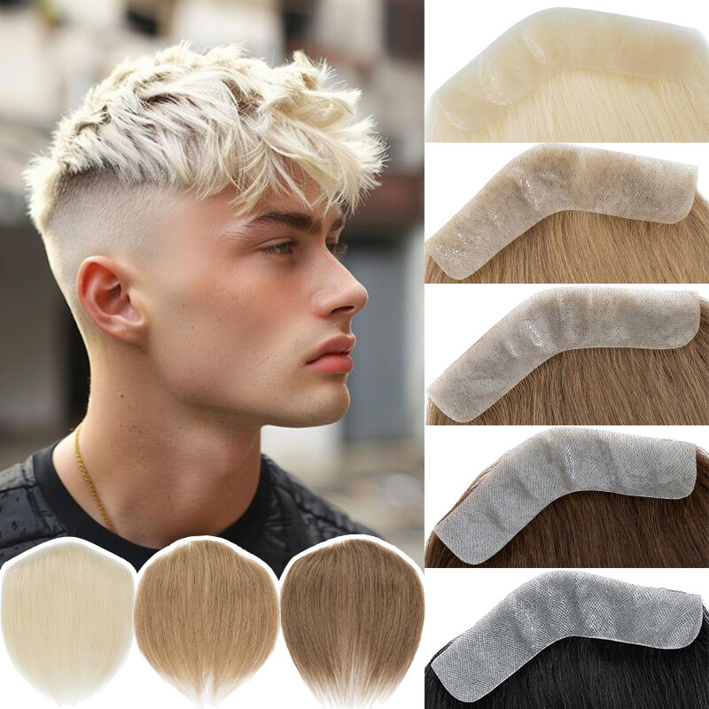 Mens Real Virgin Human Hair Frontal Hairline Toupee Invisible Hairpiece V-Shape