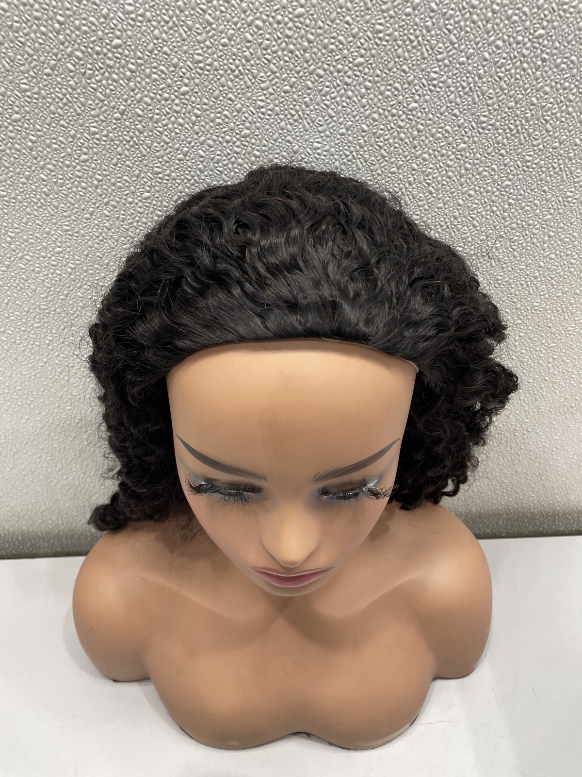 Lemoda Natural Black Burmese Curly Human Hair Glueless Half Wig, 22″