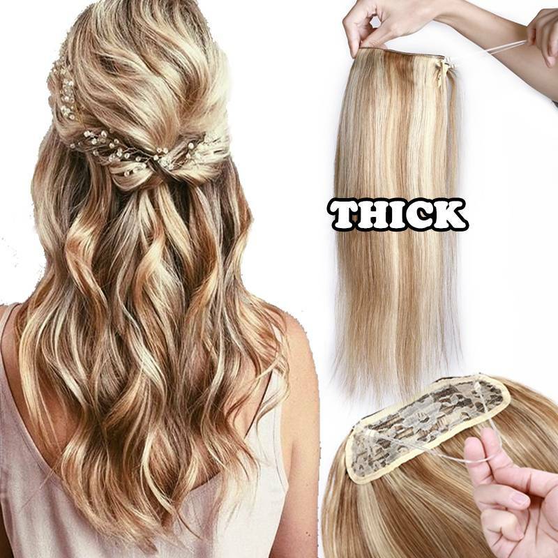 Thick Hidden Weft Wire In One Piece Remy Human Hair Extensions No Clip Balayage