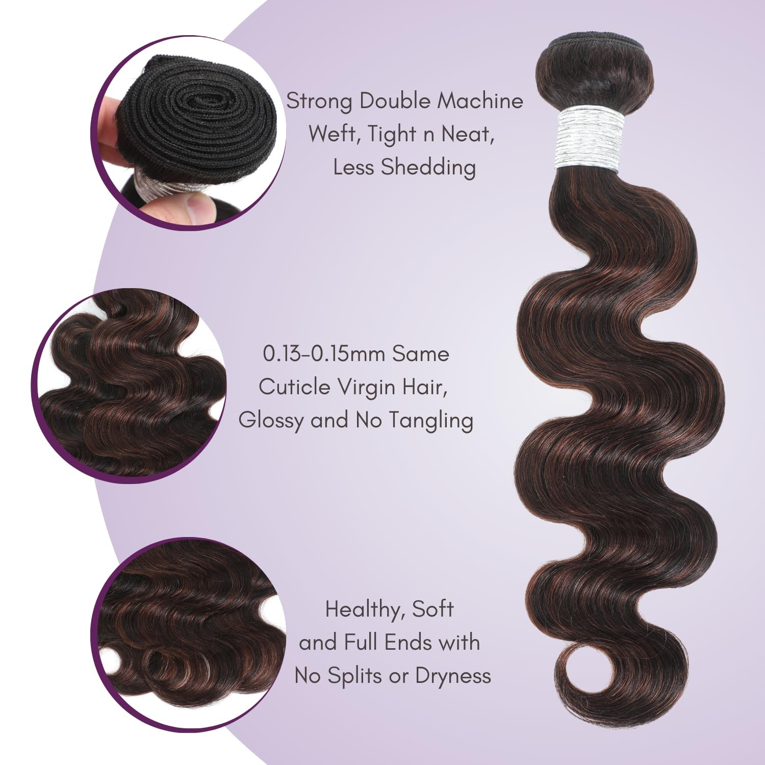 Auroo F2/4 Brown Highlight Body Wave Bundles Human Hair 10 12 14 Inch Soft 100