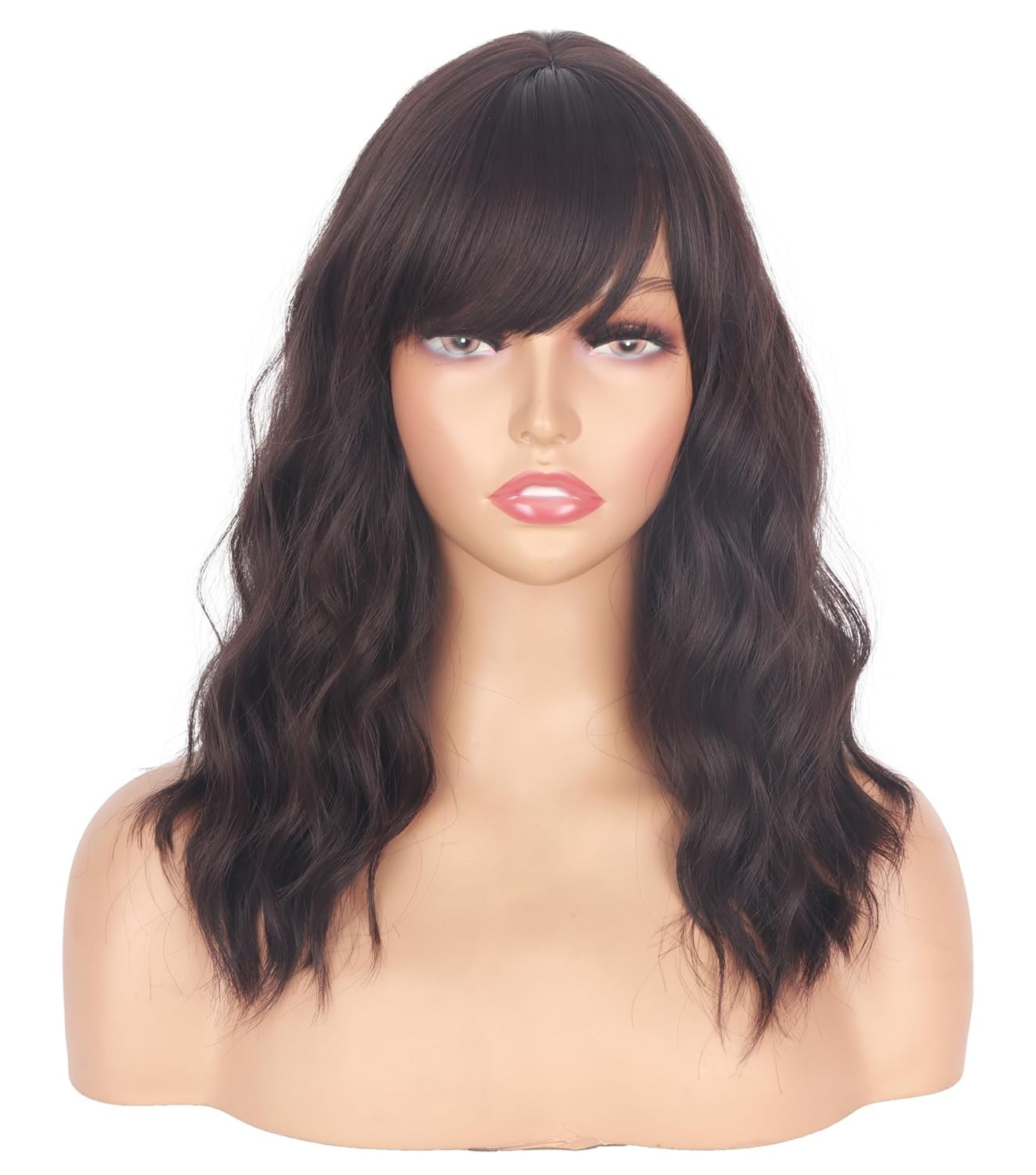 16 inch Dark Brown 6# Wavy Costume Wig bangs woman synthetic stage actress act