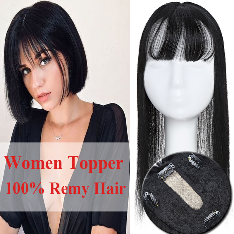 Mono Silk Base Clip In Remy Human Hair Topper Bangs For Women Cover Loss Hair G6
