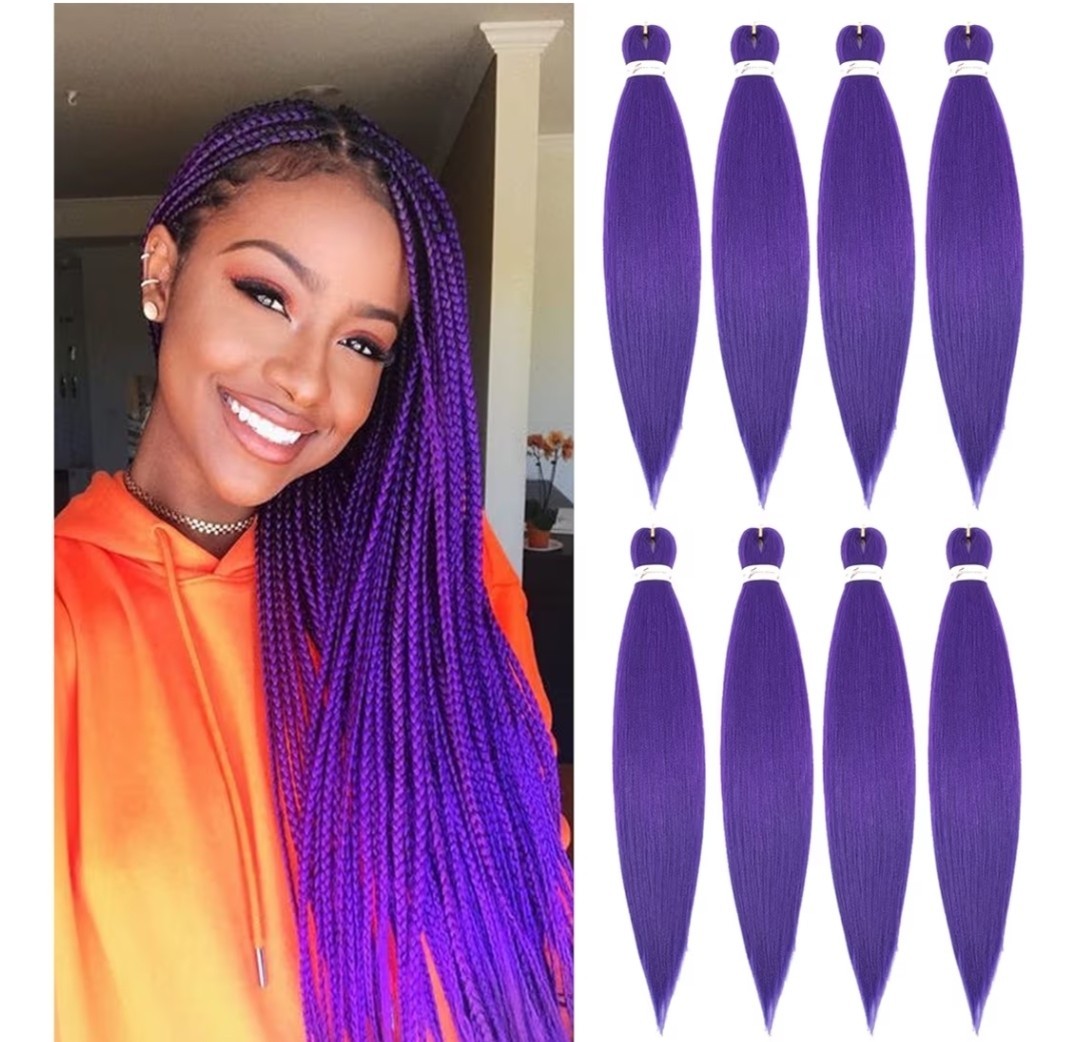 Purple Braiding hair pre-stretched braiding hair long 26″-8 Packs Professional