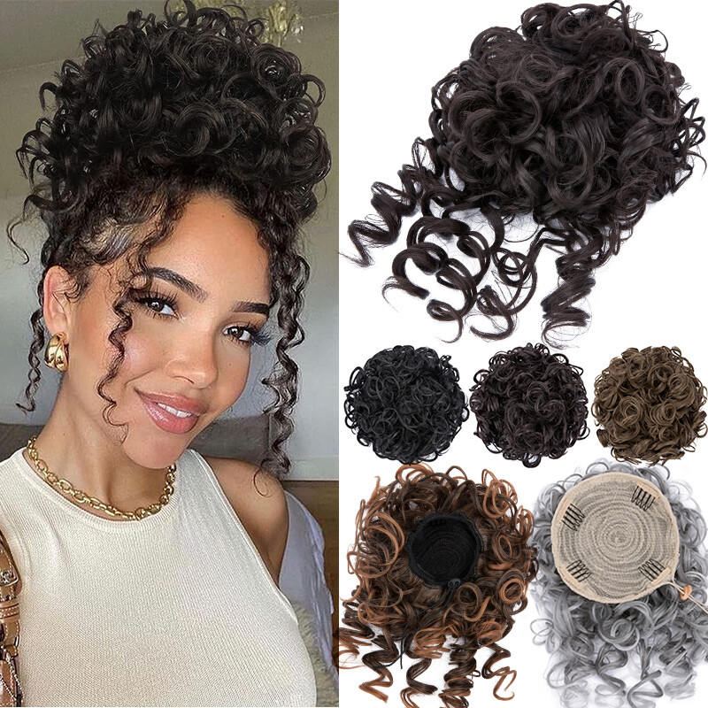 Drawstring Kinky Curly Afro Bun Clip In Puff Pony Tail Hair Extension Wedding US