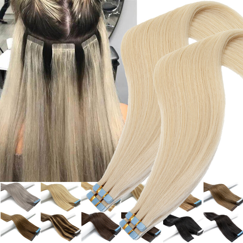 150g Tape In THICK 100% Remy Human Hair Extensions FULL HEAD Skin Weft #Black US