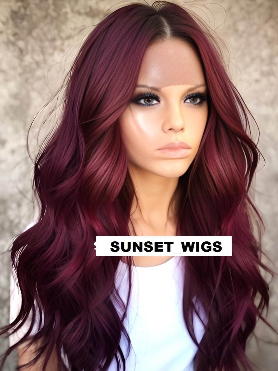 30″ LACE FRONT WIG LONG WAVY LAYERED BLACK BURGUNDY MIX #T1B.BURG HEAT OK