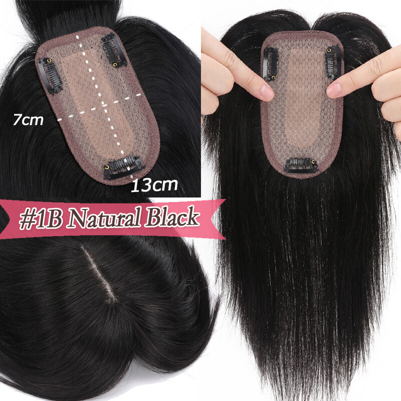 Women Topper Hairpiece with Bangs Clip In Top Remy Human Hair Toupee 7*13cm