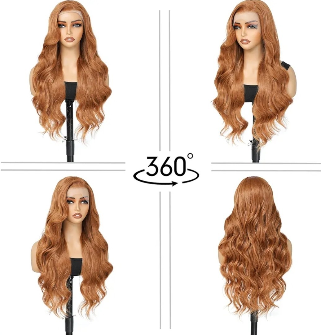 Long HD Transparent Lace Front Wig Auburn Red Red Blonde Human Hair Wavy Curls