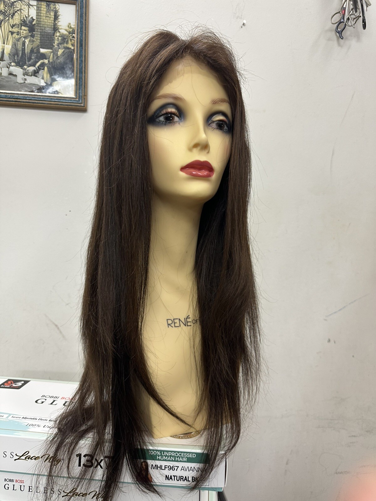 24″ CASSIDY WIG by BOBBI BOSS NAT BLACK HUMAN HAIR GLUELESS 13″X4″LACE FRONT+TOP