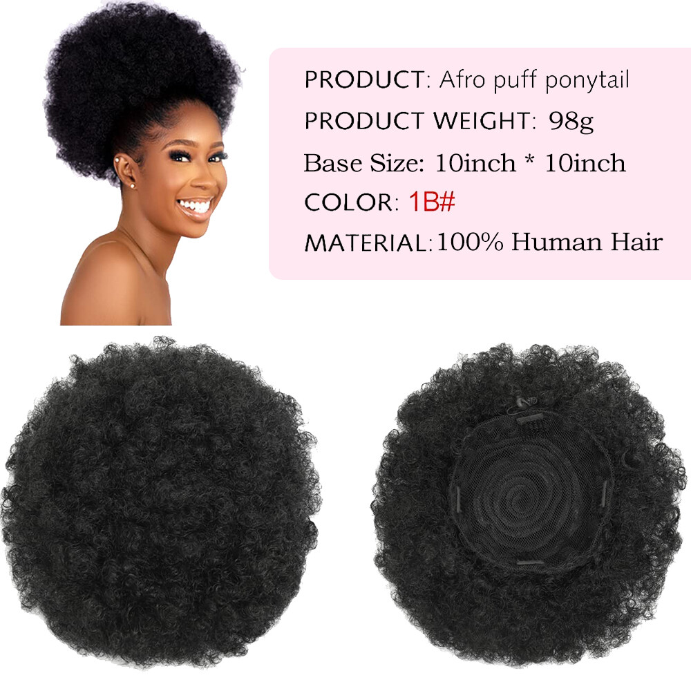 100% Human Hair Afro Curly Puff Drawstring Ponytail Extension Clip In On Bun