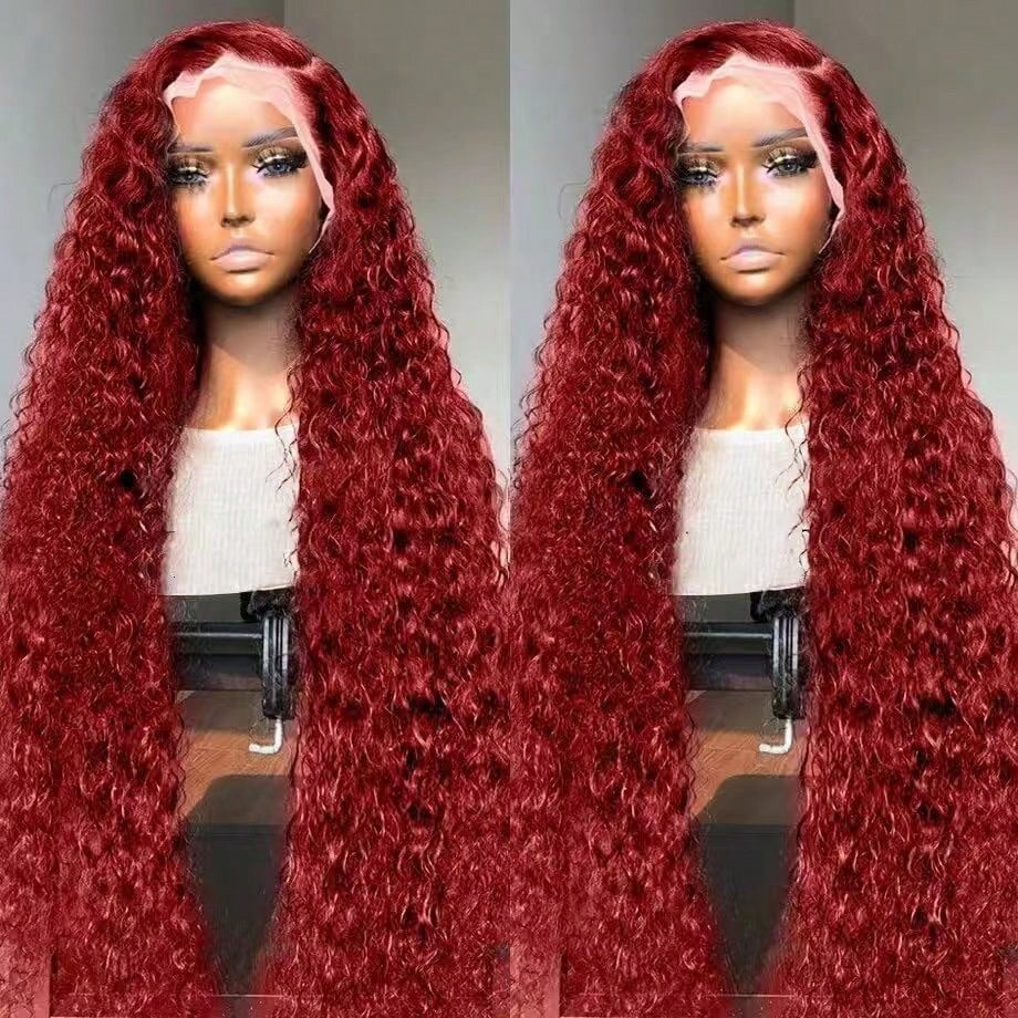 Brazilian Virgin 5×5 Jerry Curly Burgundy 99J Wigs 200% Density Human Hair