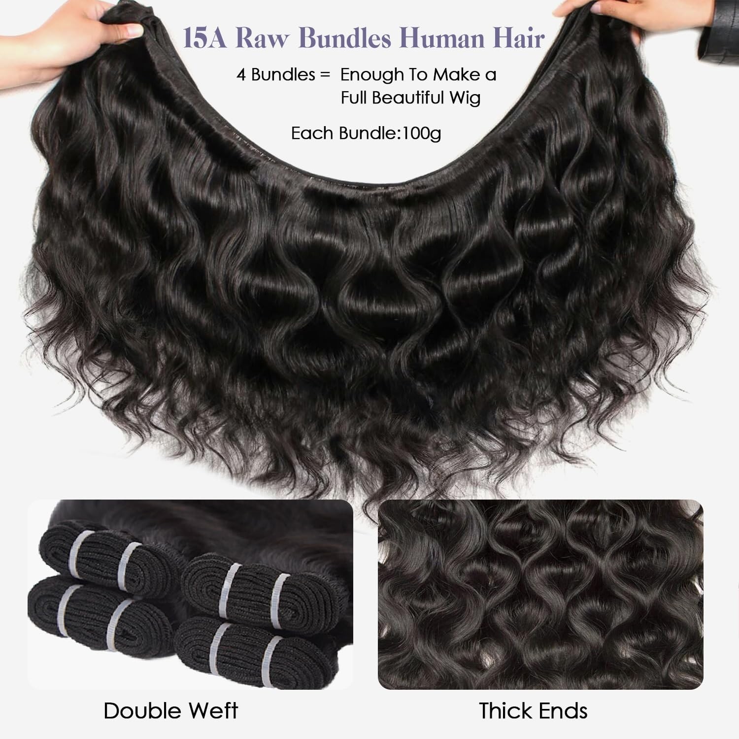 22-26 Inch Body Wave Human Hair Bundles – 100% Virgin, No Tangle, Long Lasting