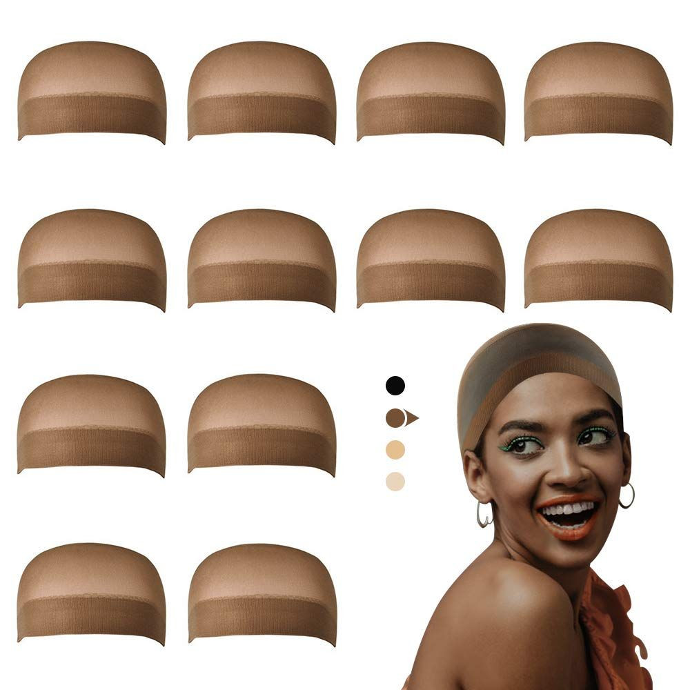 Dreamlover Wig Caps for Dark Skin Women, Stretchy 12 Count (Pack of 1), Brown