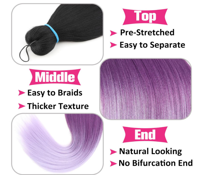 Unionbeauty 26 Inch Pre Stretched Braiding Hair 2 Packs Black to Purple Hair