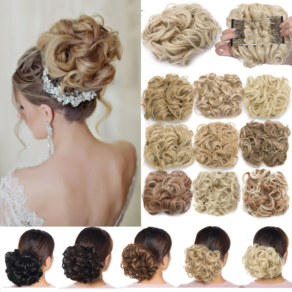 Curly Rose Messy Bun Scrunchie Hair Extensions Ponytail Comb Hairpieces AS Human