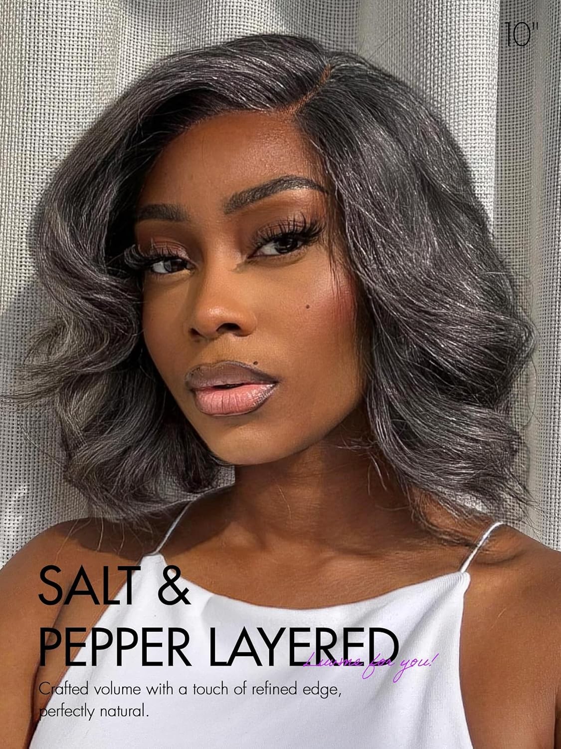 Salt and Pepper Layered Bob Wigs for Women Gray 100% Human Hair Lace Front Wigs