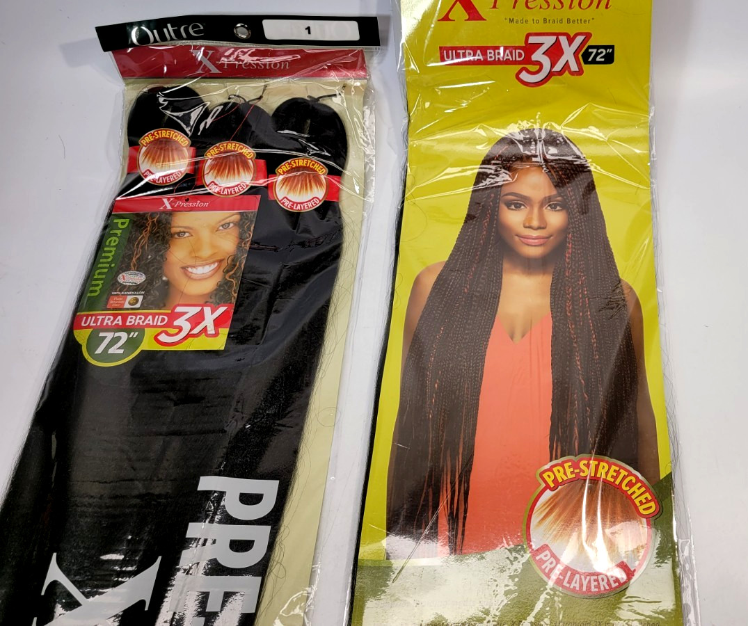 (2) Outre X-Pression 3X PreStretched Ultra Braid 72″ Kanekalon Color 1 JET BLACK