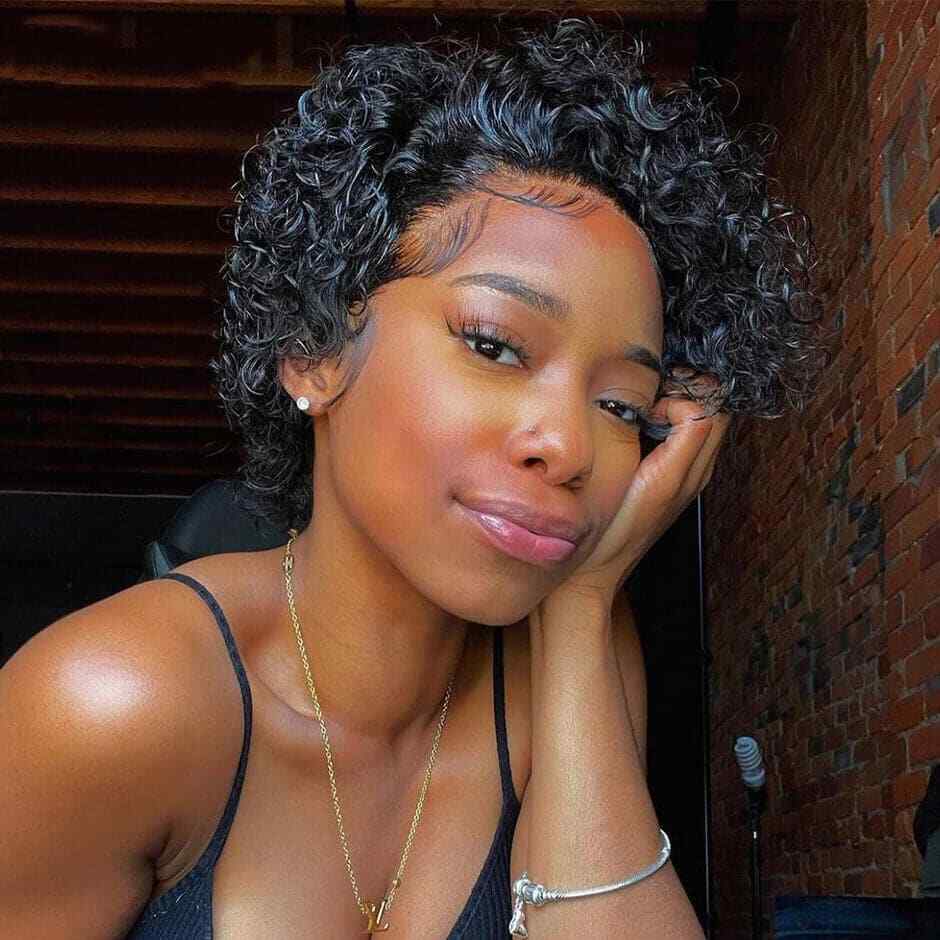 Short Curly Lace Front Wigs Human Hair 13X1 Pixie Cut Short Curly Human Hair Wig