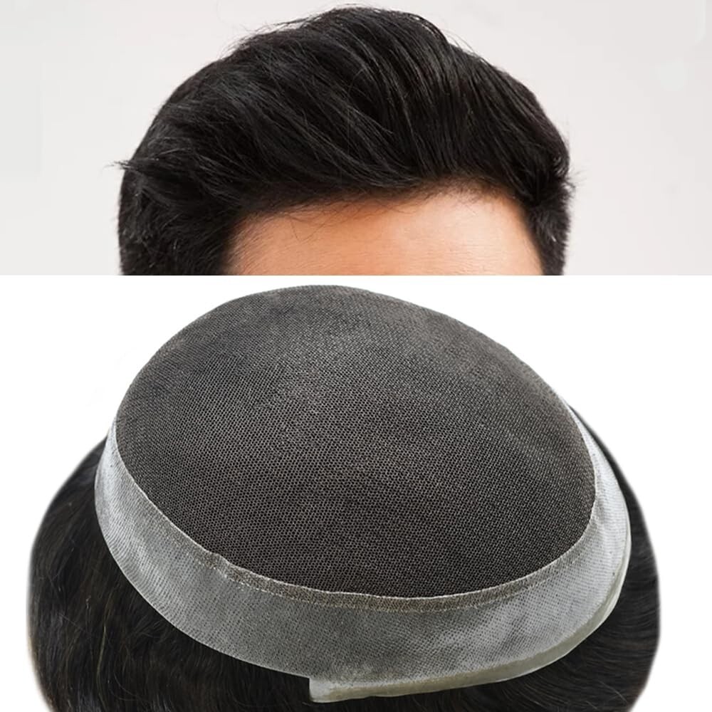 French Lace Front Mens Toupee Poly Skin Hairpieces Human Hair Replacement System