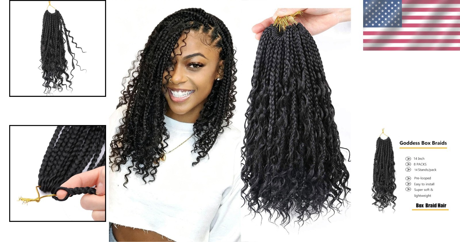 14 Inch Goddess Box Braids Crochet Hair – 8 Packs of Curly Beauty Extensions