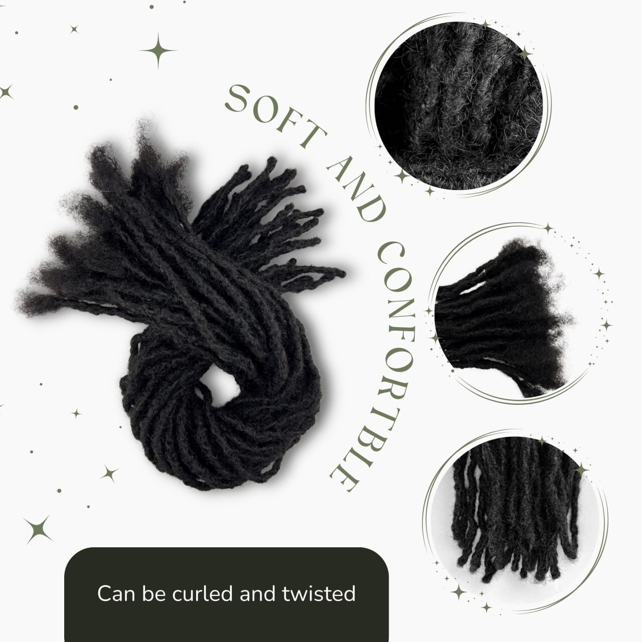 Textured interlocd human hair Dreadlock extensions, blunt tips, length: 4 ”- 60