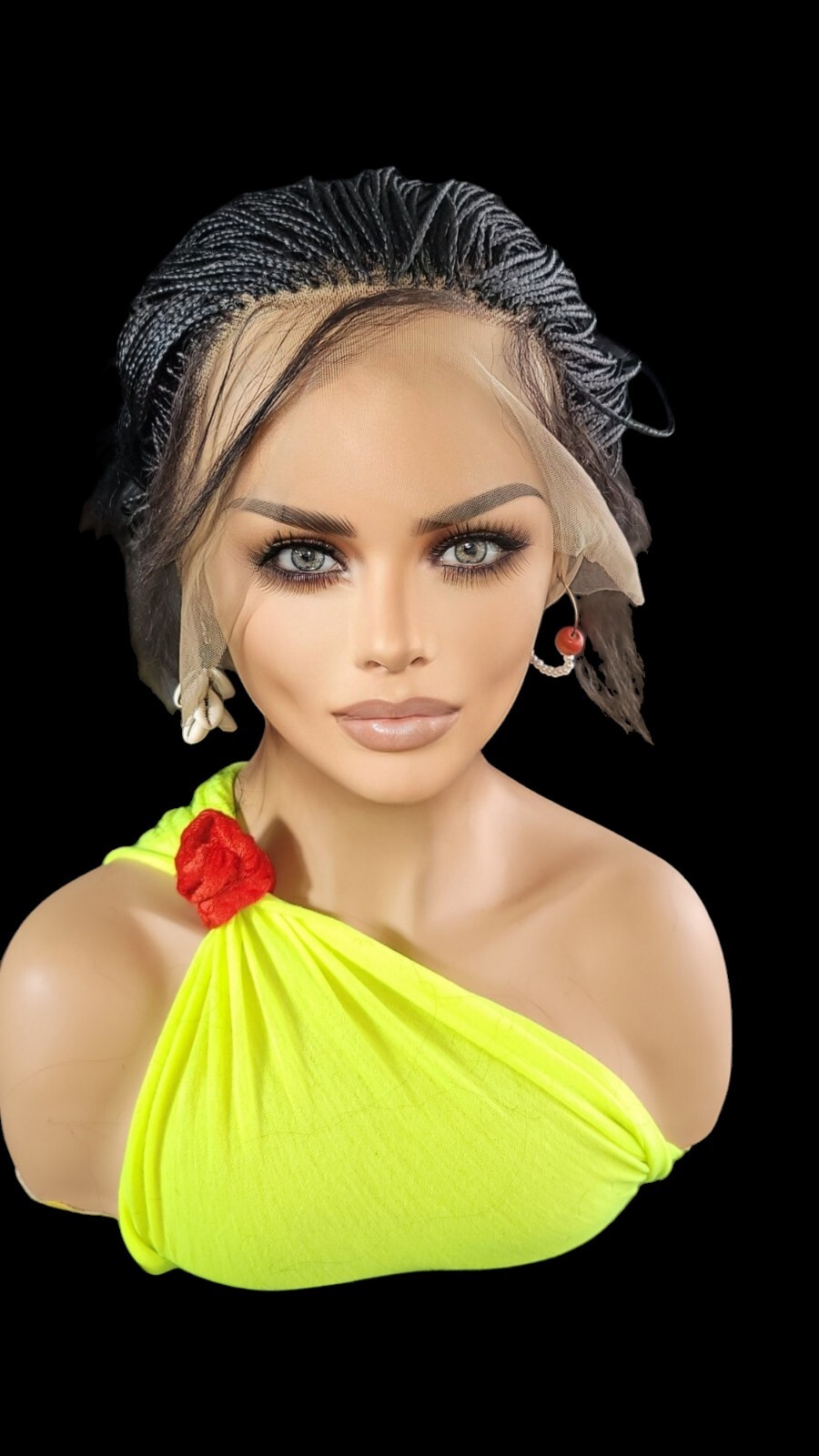 Braided Wig Micro Braids Full Lace Glueless 18” Jet Black Handmade Lightweight