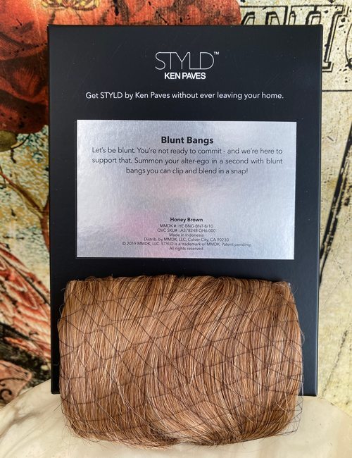 STYLD by KEN PAVES Honey Brown Blunt Bangs Hair Extensions Human New Clip In